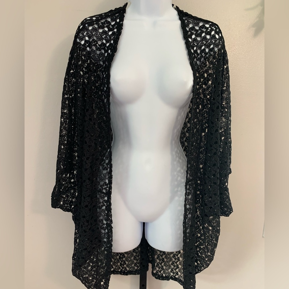 NWT Easel Black Open-Front Lace Cardigan
